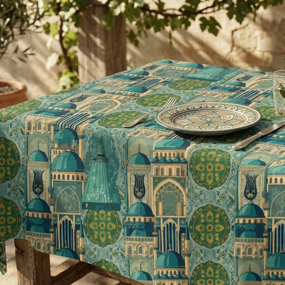 Islamic Architecture Mosaic – Teal & Gold Masjid Domes & Arches Seamless Pattern