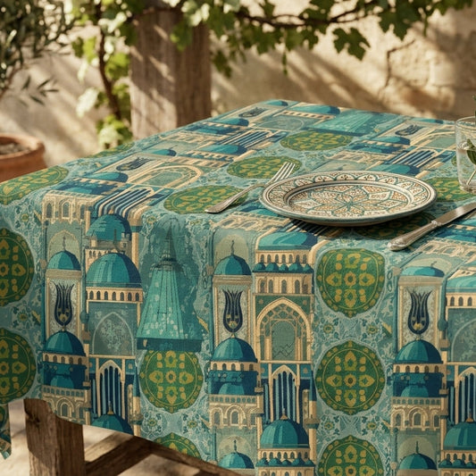 Islamic Architecture Mosaic – Teal & Gold Masjid Domes & Arches Seamless Pattern