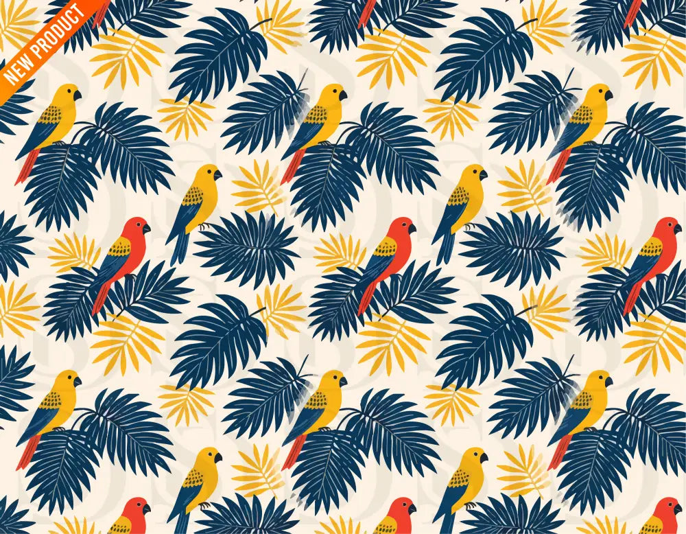 Tropical Botanical Birds – Navy & Golden Leaf Haven Seamless Pattern Seamless Pattern
