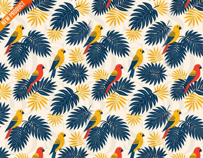 Tropical Botanical Birds – Navy & Golden Leaf Haven Seamless Pattern Seamless Pattern
