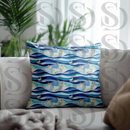 Tropical waves flamingo pattern cushion for coastal home decor