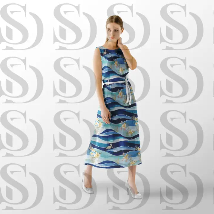 Tropical waves flamingo pattern used on summer fashion dress