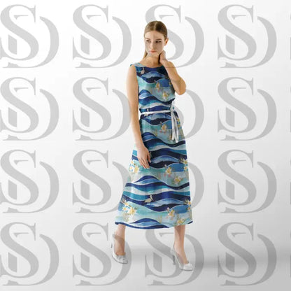 Tropical waves flamingo pattern used on summer fashion dress