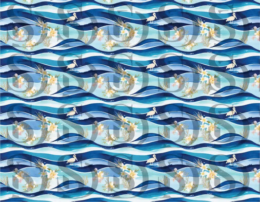 Tropical waves flamingo seamless repeat pattern design