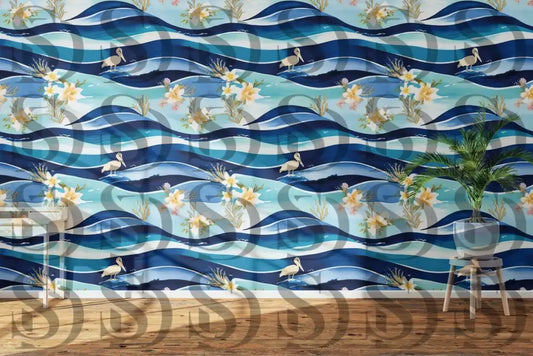 Tropical waves flamingo pattern used as coastal wall wallpaper