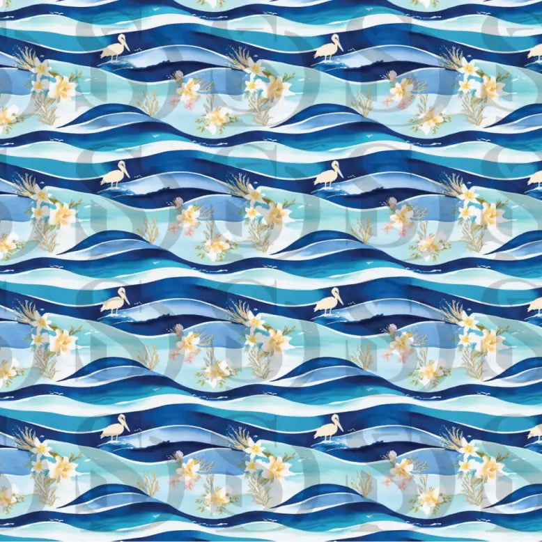 Tropical waves flamingo seamless repeat pattern design