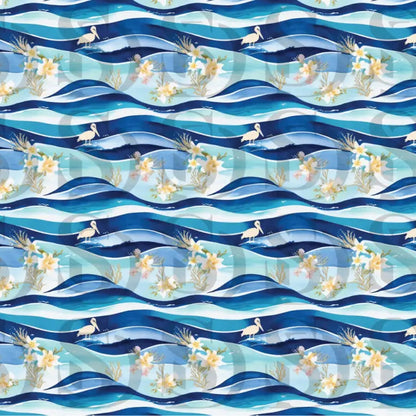 Tropical waves flamingo seamless repeat pattern design