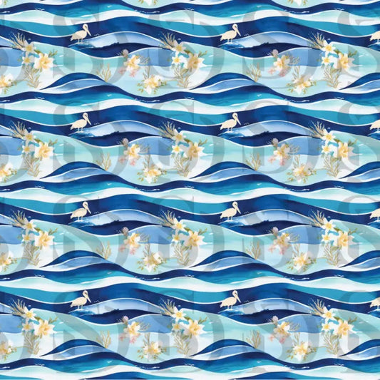 Tropical waves flamingo seamless repeat pattern design