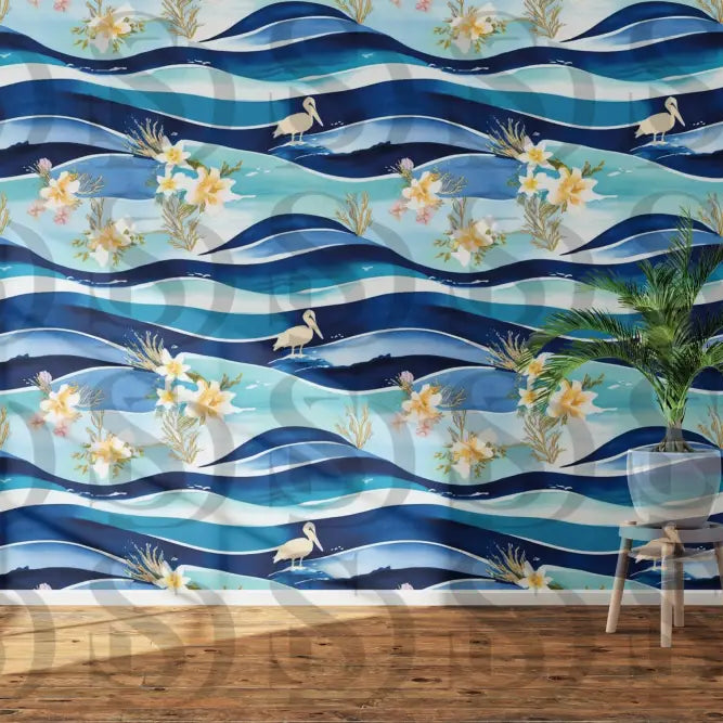 Tropical waves flamingo pattern used as coastal wall wallpaper