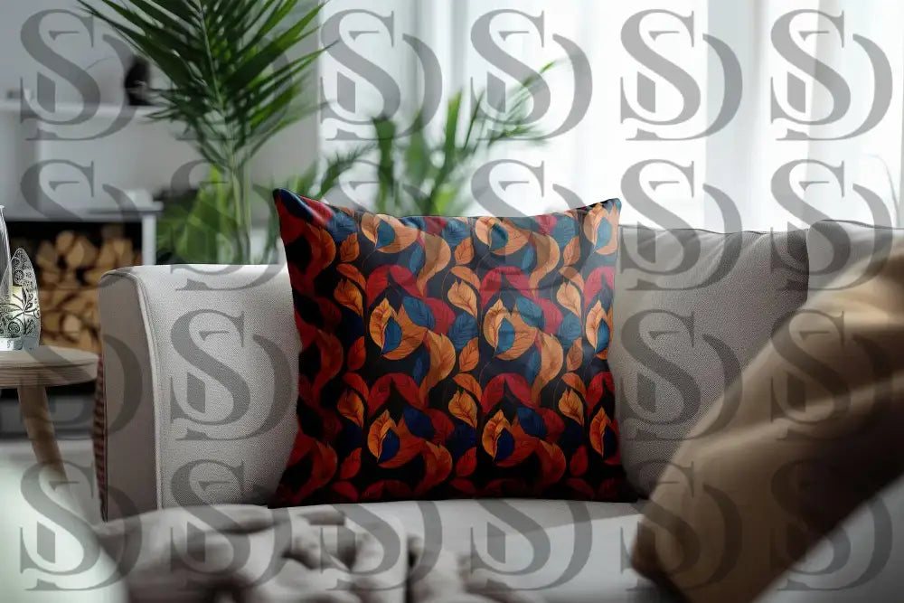 Decorative cushion cover showcasing vibrant autumn leaves botanical design