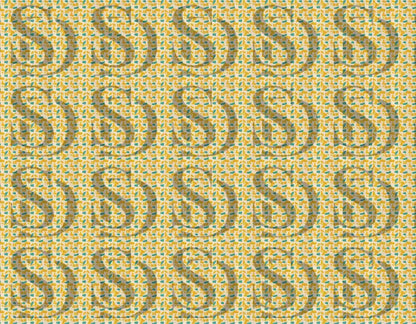 Repeating abstract geometric pattern with mustard yellow and teal shapes