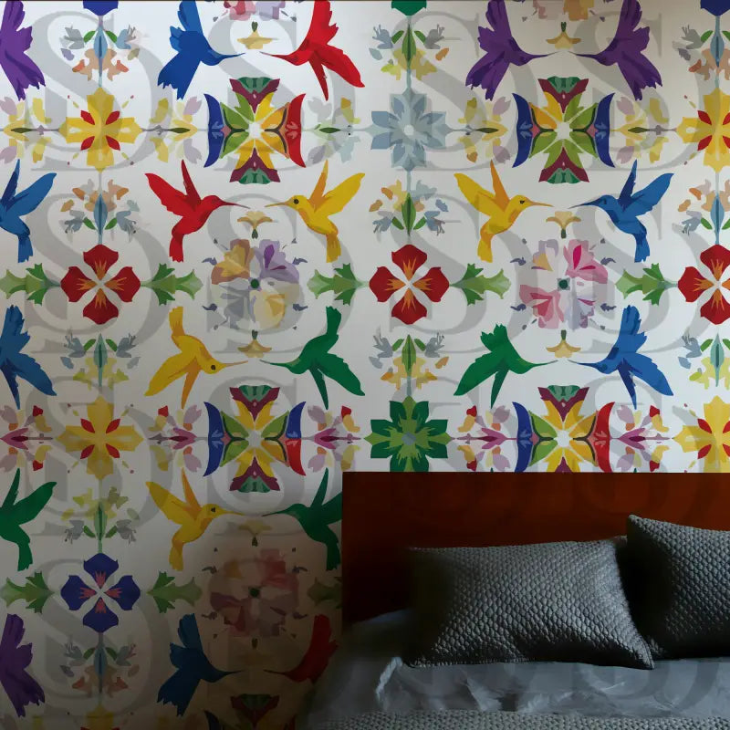 Vibrant Hummingbird Garden – Multicolor Botanical Kaleidoscope Seamless Pattern Seamless Pattern