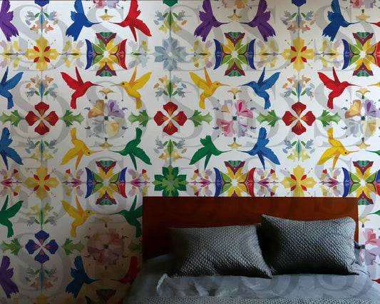 Vibrant Hummingbird Garden – Multicolor Botanical Kaleidoscope Seamless Pattern Seamless Pattern