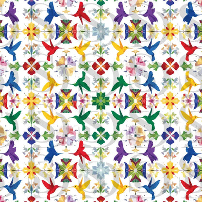 Vibrant Hummingbird Garden – Multicolor Botanical Kaleidoscope Seamless Pattern Seamless Pattern