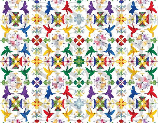 Vibrant Hummingbird Garden – Multicolor Botanical Kaleidoscope Seamless Pattern Seamless Pattern