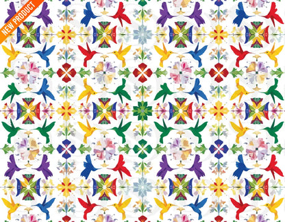 Vibrant Hummingbird Garden – Multicolor Botanical Kaleidoscope Seamless Pattern Seamless Pattern