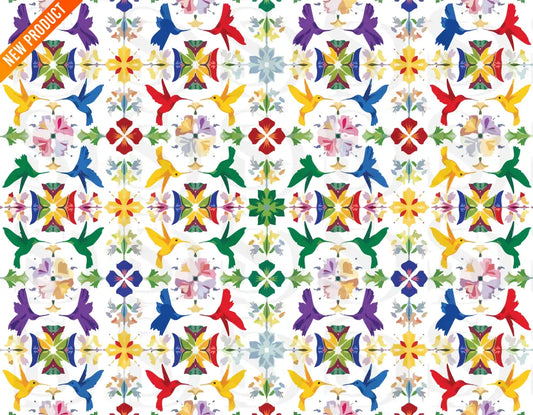 Vibrant Hummingbird Garden – Multicolor Botanical Kaleidoscope Seamless Pattern Seamless Pattern