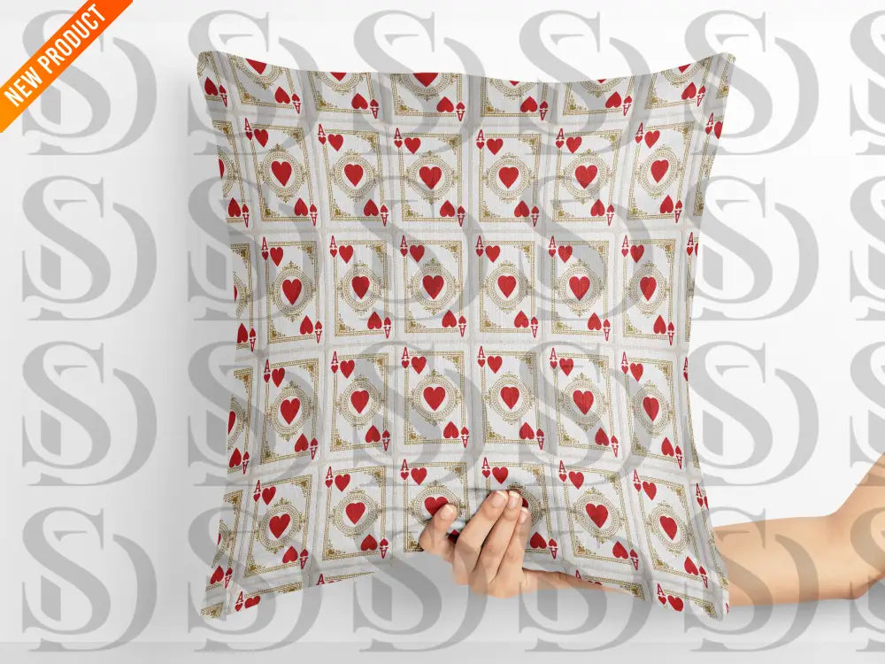 Cushion mockup with vintage ace of hearts seamless design
