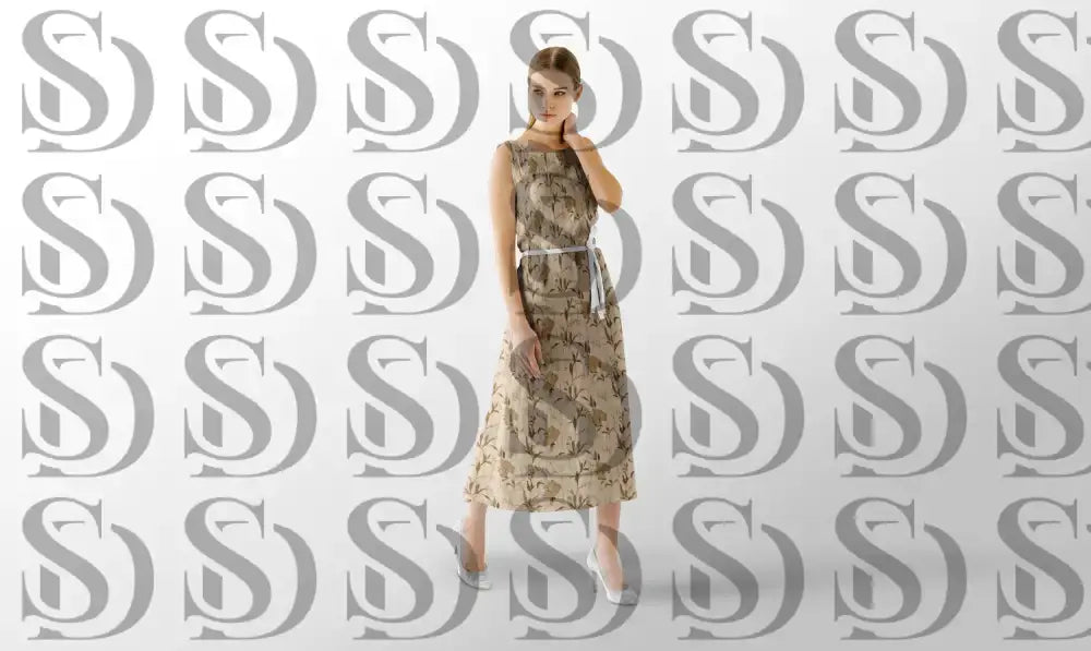 Vintage botanical floral seamless pattern applied to elegant women dress mockup