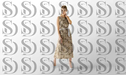 Vintage botanical floral seamless pattern applied to elegant women dress mockup