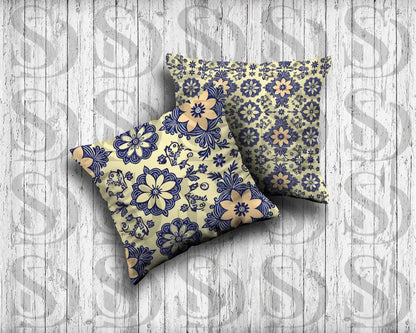 Vintage Floral Mandala – Peach & Navy Ornamental Bloom Seamless Pattern Seamless Pattern