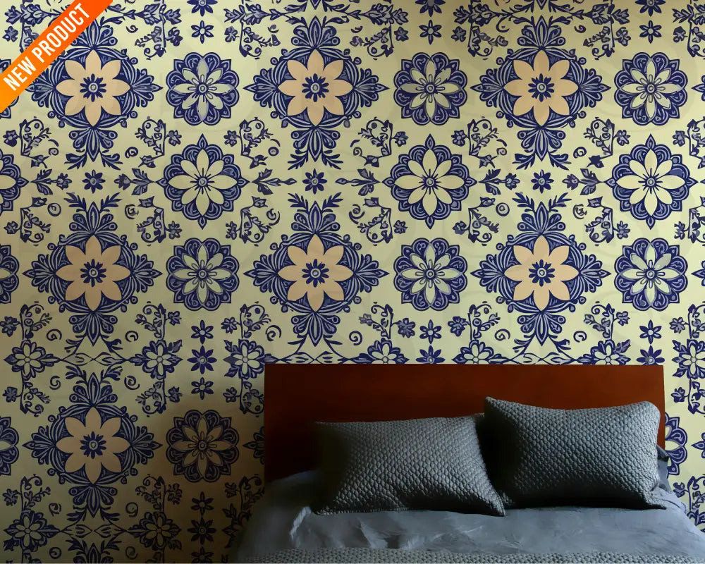 Vintage Floral Mandala – Peach & Navy Ornamental Bloom Seamless Pattern Seamless Pattern