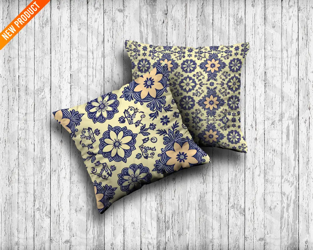 Vintage Floral Mandala – Peach & Navy Ornamental Bloom Seamless Pattern Seamless Pattern