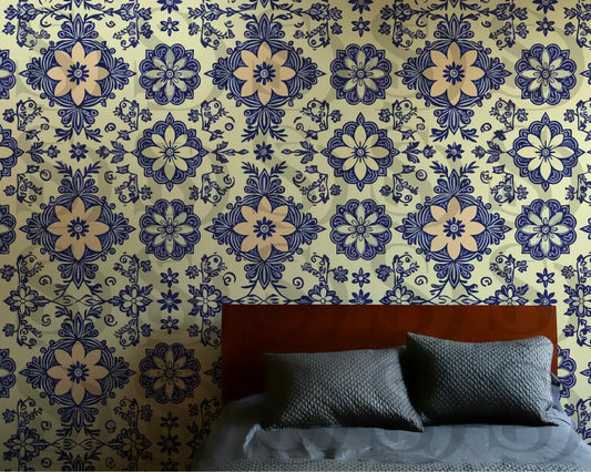 Vintage Floral Mandala – Peach & Navy Ornamental Bloom Seamless Pattern Seamless Pattern