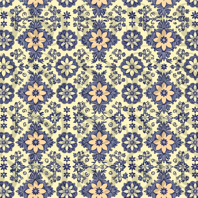 Vintage Floral Mandala – Peach & Navy Ornamental Bloom Seamless Pattern Seamless Pattern