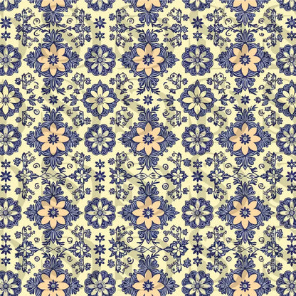 Vintage Floral Mandala – Peach & Navy Ornamental Bloom Seamless Pattern Seamless Pattern