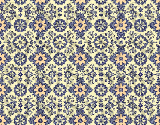Vintage Floral Mandala – Peach & Navy Ornamental Bloom Seamless Pattern Seamless Pattern
