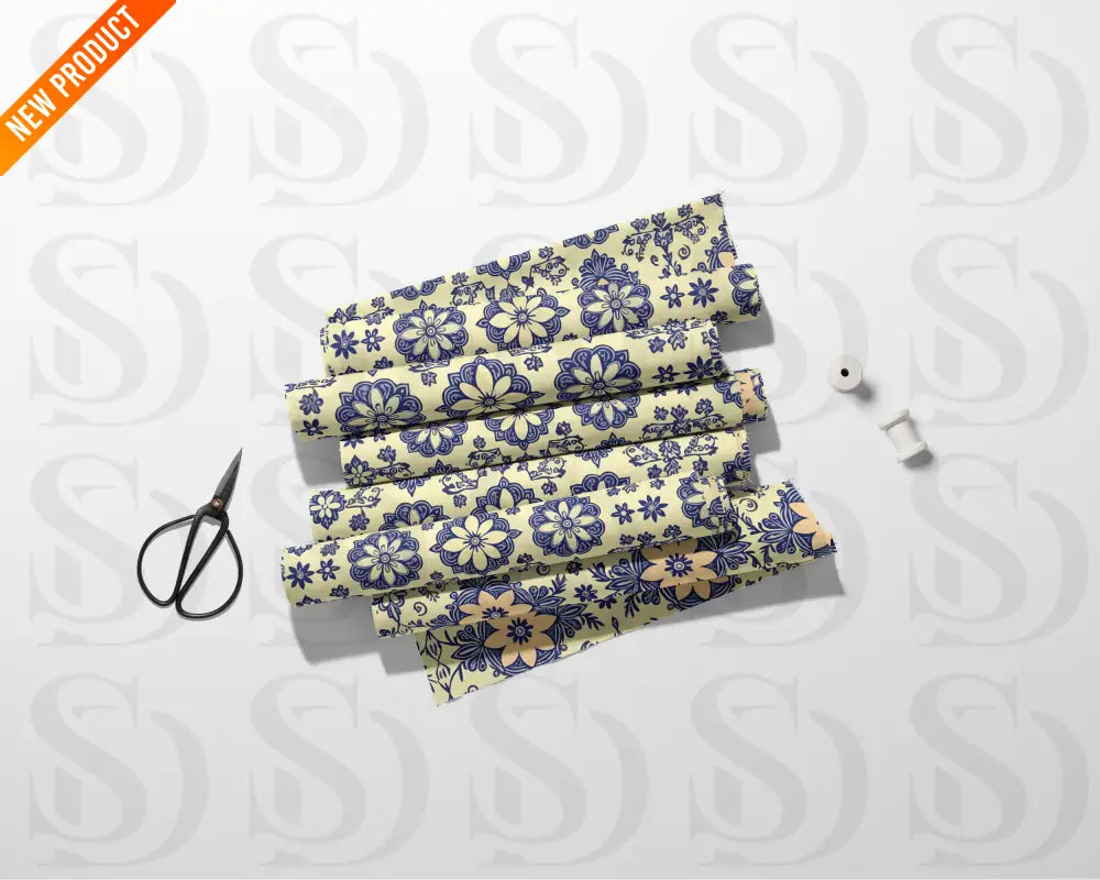 Vintage Floral Mandala – Peach & Navy Ornamental Bloom Seamless Pattern Seamless Pattern