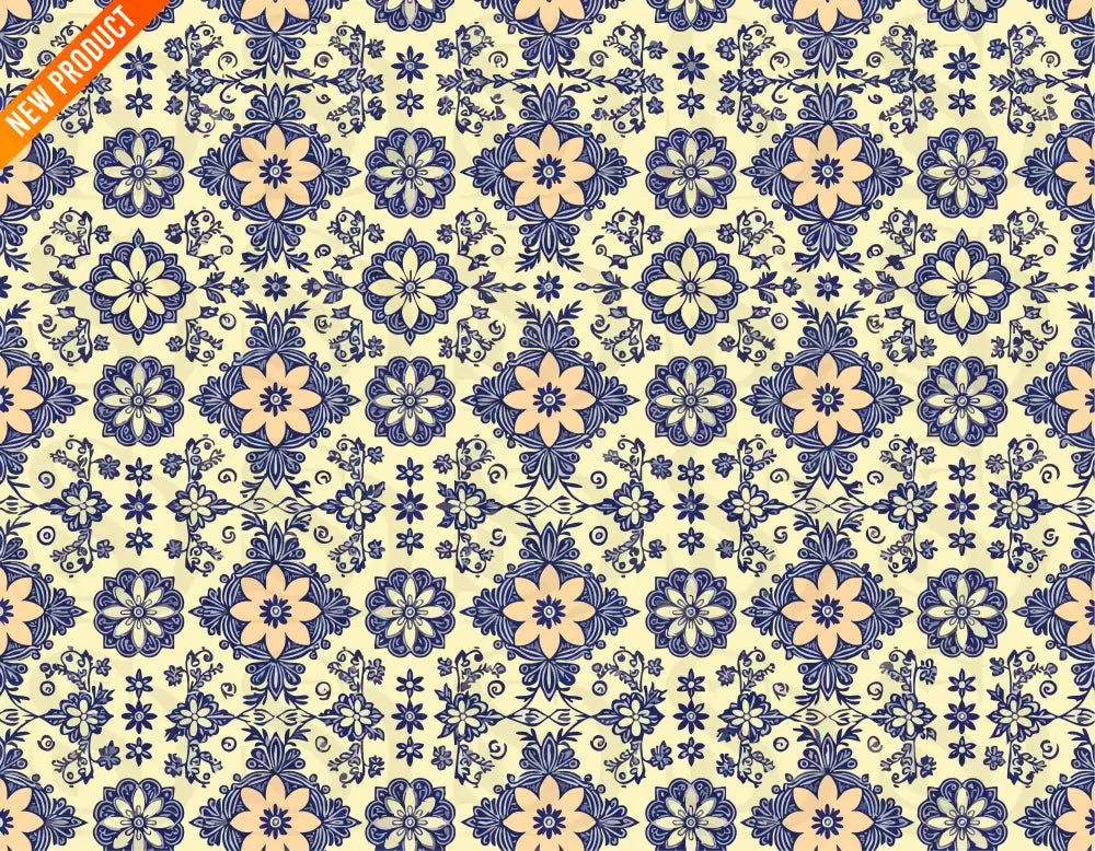 Vintage Floral Mandala – Peach & Navy Ornamental Bloom Seamless Pattern Seamless Pattern