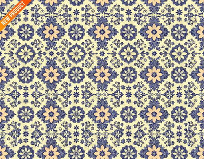 Vintage Floral Mandala – Peach & Navy Ornamental Bloom Seamless Pattern Seamless Pattern