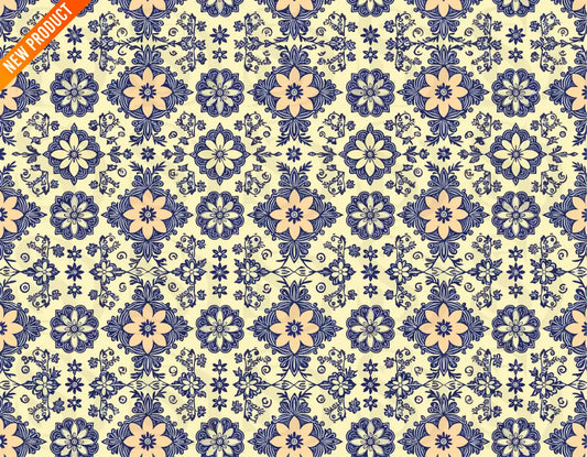 Vintage Floral Mandala – Peach & Navy Ornamental Bloom Seamless Pattern Seamless Pattern