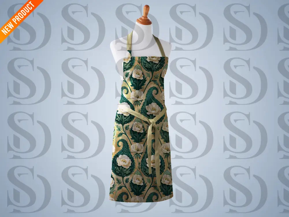 Green Botanical Apron Fabric Mockup
