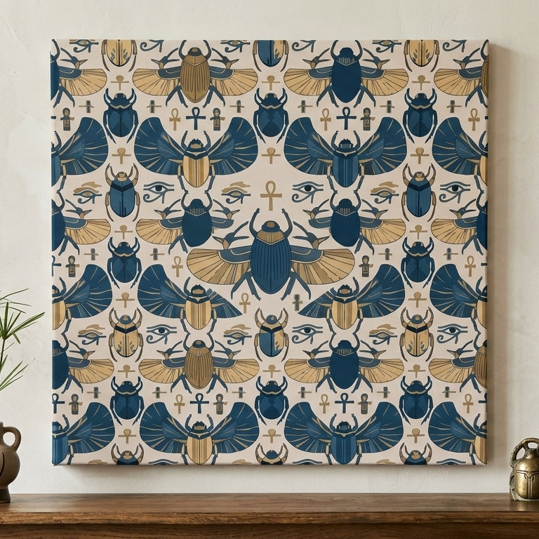 Ancient Egyptian Scarab – Midnight Blue & Gold Sacred Symbol Seamless Pattern