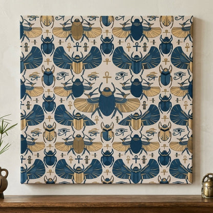 Ancient Egyptian Scarab – Midnight Blue & Gold Sacred Symbol Seamless Pattern