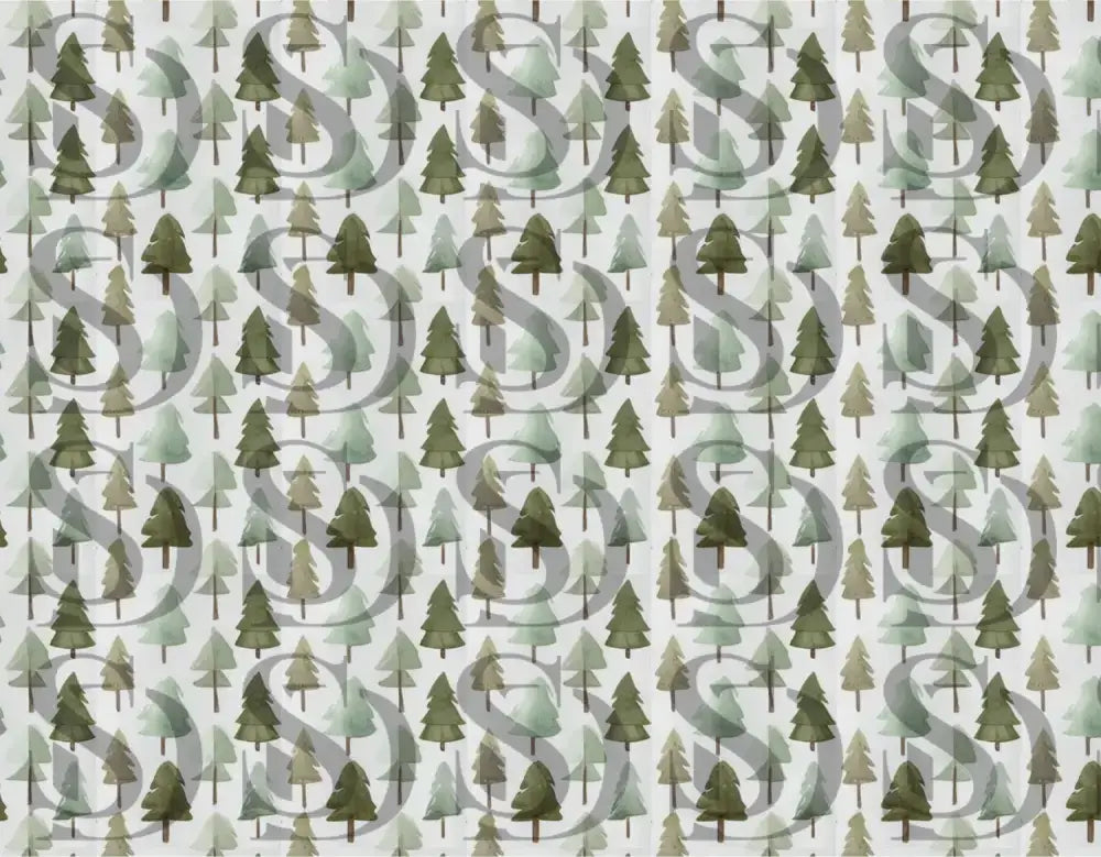 Soft sage green watercolor pine tree seamless pattern design