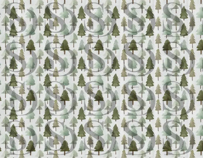 Soft sage green watercolor pine tree seamless pattern design