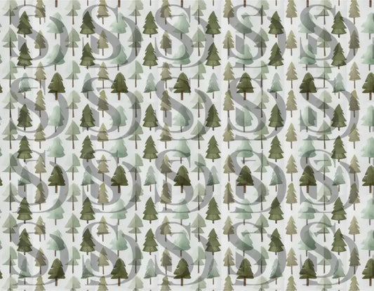 Soft sage green watercolor pine tree seamless pattern design